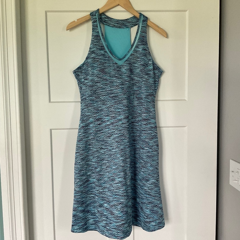 Women’s MPG Athletic Sporty Dress Aqua Blue w/Pockets Knee Length Racerback